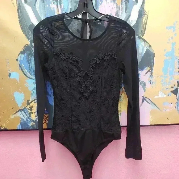 Haute Monde Black Mesh/Floral Bodysuit - Picture 1 of 8